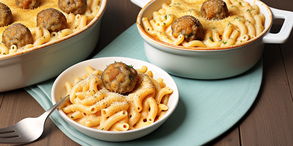 macaroni and cheese with meatballs