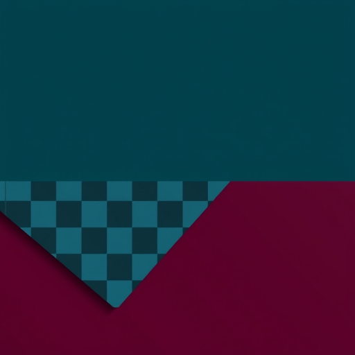 Create a modern digital banner with a top section in dark teal and a bottom section in burgundy, featuring a 3D checkerboard effect with shadows, use a Canon EOS R5 at f/8, ISO 100, 24mm focal length, shot from a top-down view in minimalistic style.