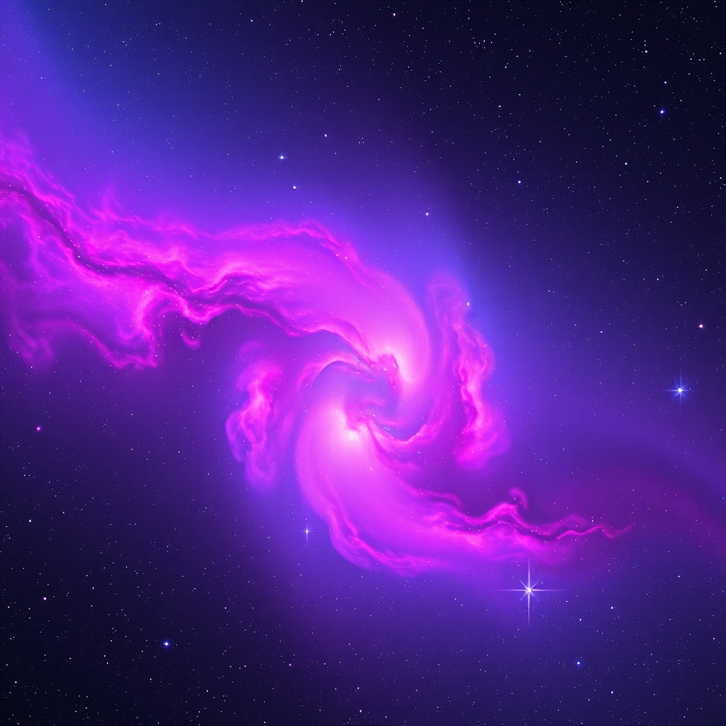 high-resolution image of a colorful nebula with swirling pink, blue, and purple gases, captured with a DSLR camera at f/2.8, ISO 800, 30 seconds exposure, wide-angle lens, astrophotography style