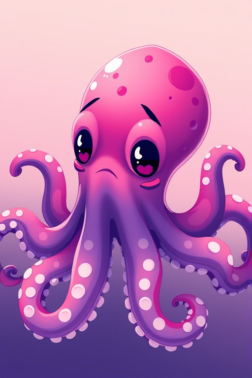 Create a high-resolution, digitally illustrated octopus character with smooth gradients and a whimsical design, using a Canon EOS R5 camera with a 50mm f/1.2 lens, shot at f/2.8, ISO 100, and a natural light setting to enhance color vibrancy and detail.