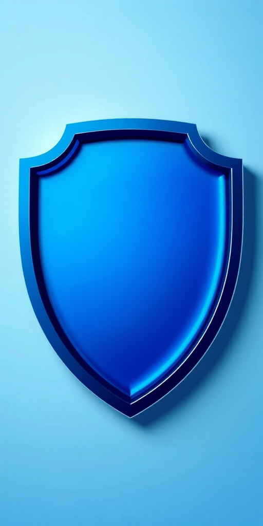 Create a high-resolution image of a shield emblem with a smooth gradient of blue shades, using a DSLR camera at f/2.8 aperture, 50mm lens, 1/200s shutter speed, with a focused depth of field and soft lighting for enhanced visual appeal.