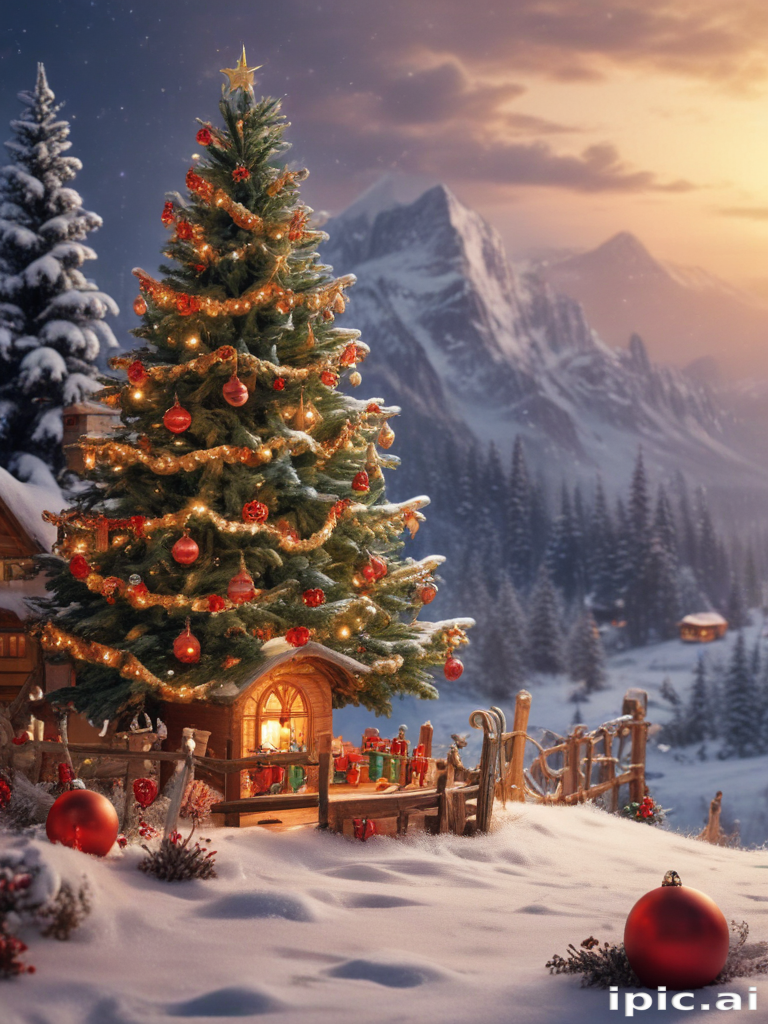 A Cozy Winter Scene Featuring a Beautifully Decorated Christmas Tree ...