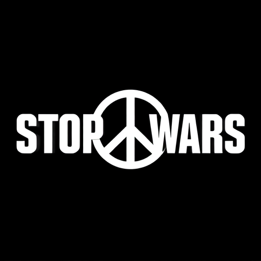 Create a high-resolution image of the text "STOP WARS" with a peace symbol in the center, using a DSLR camera with a 50mm lens, aperture set to f/1.8, ISO 100, and a shallow depth of field, in a studio lighting setup to enhance clarity and contrast.