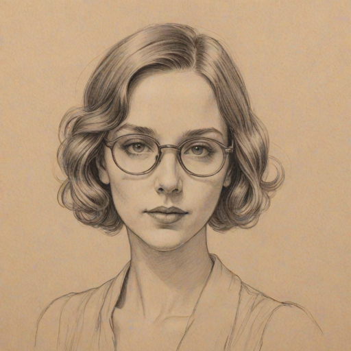 Captivating Erin Darke, pencil sketch, portrait of Resplendent woman 1924s in glasses, hair style beatnik, outline, clear lines, fine lines, 8k