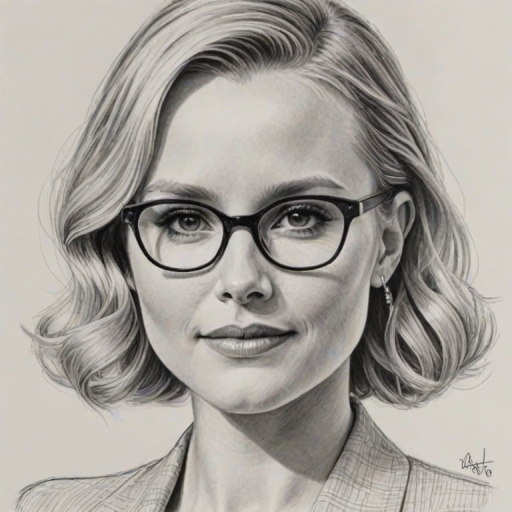 Graceful Kristen Bell, pencil sketch, portrait of Elegant woman 1945s in glasses, hair style beatnik, outline, clear lines, fine lines, 8k