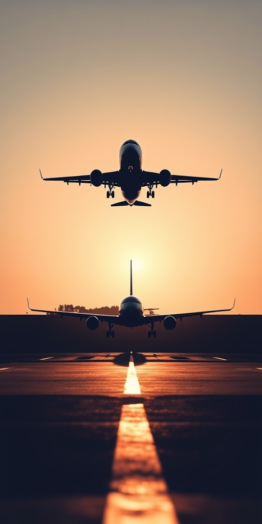 Create a high-contrast vector graphic of an airplane landing icon, with a sleek minimalist style, using a 50mm lens at f/1.8, ISO 100, captured from a low angle view, with natural lighting to enhance the clarity and definition of the silhouette.