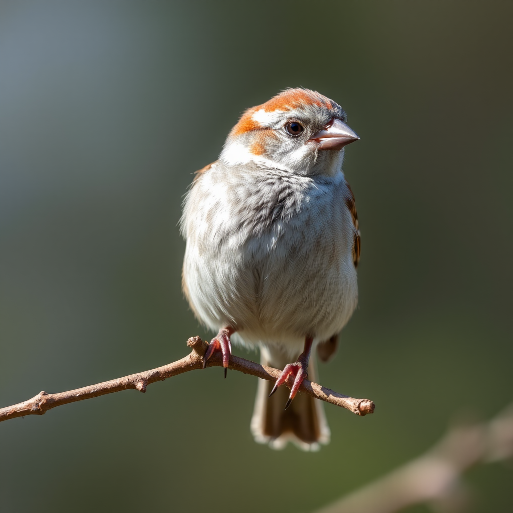 a detailed close-up of a sparrow perched on a branch in a soft-focus background, natural lighting, f/2.8 aperture, 1/200s shutter speed, ISO 200, 200mm lens, shallow depth of field, DSLR camera
