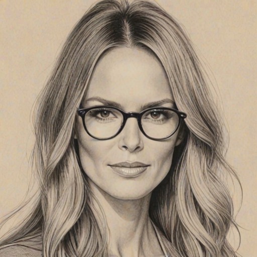 Bewitching Elle Macpherson, pencil sketch, portrait of Elegant woman 1927s in glasses, hair style beatnik, outline, clear lines, fine lines, 8k