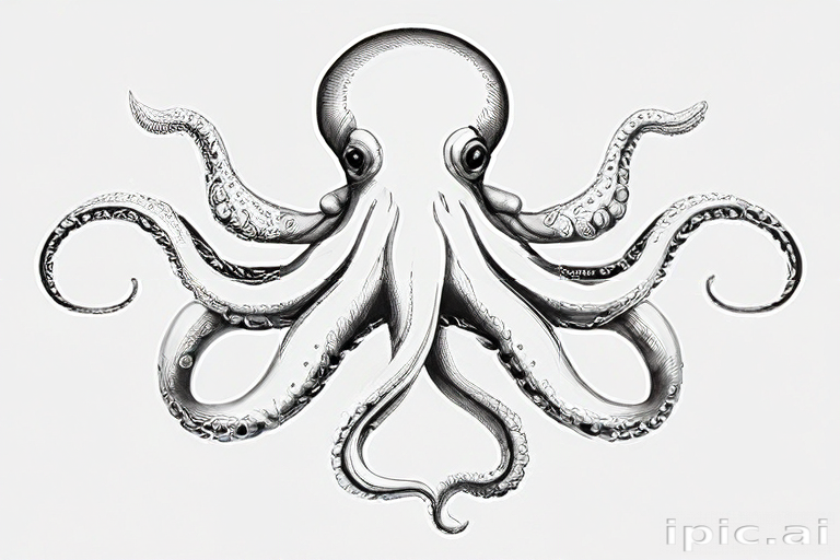 Intricate Black and White Illustration of a Majestic Octopus with Tentacles