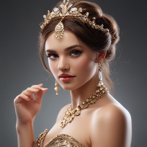 Elegant Portrait of a Beautiful Woman Adorned in Exquisite Jewelry