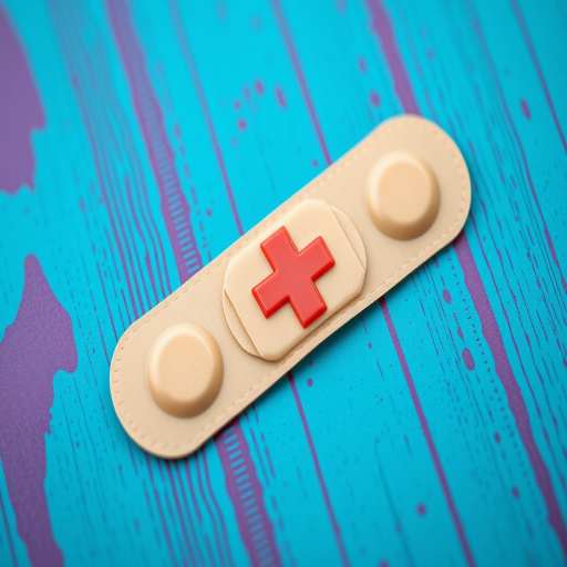 Close-up shot of a band-aid on a vibrant background, using a DSLR camera, f/2.8 aperture, 50mm lens, ISO 100, natural lighting, shallow depth of field.