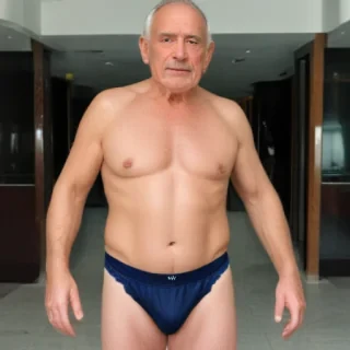 shirtless old man