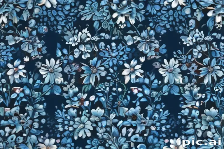 Elegant Floral Pattern Featuring Various Blue Flowers on a Dark Background