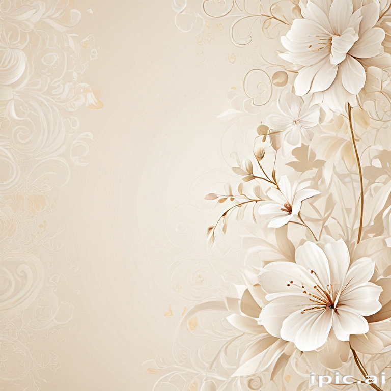 Delicate White Floral Design with Elegant Swirls on a Soft Beige Background