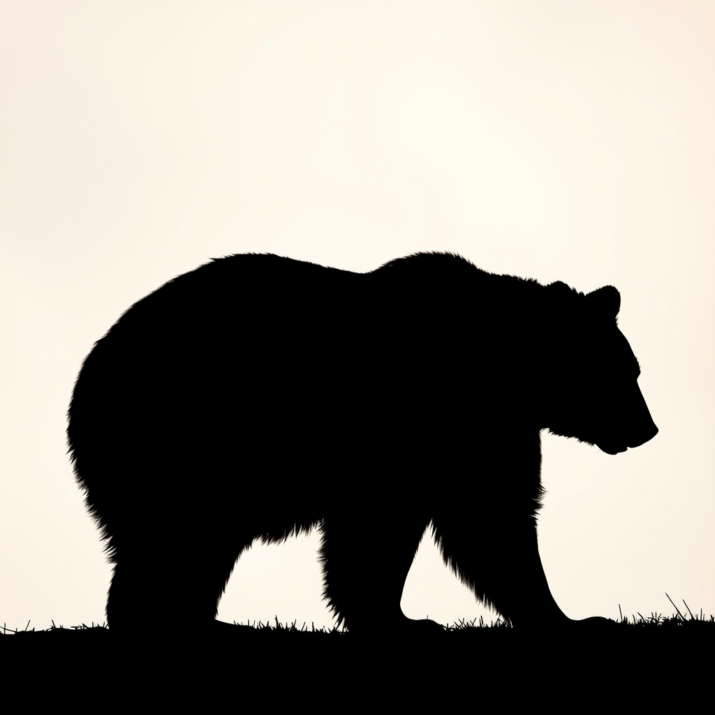 Create a high-resolution silhouette of a bear against a transparent background, shot with a Canon EOS 5D Mark IV, 50mm f/1.8 lens, aperture set to f/4, ISO 100, focused on the outline, natural soft lighting.