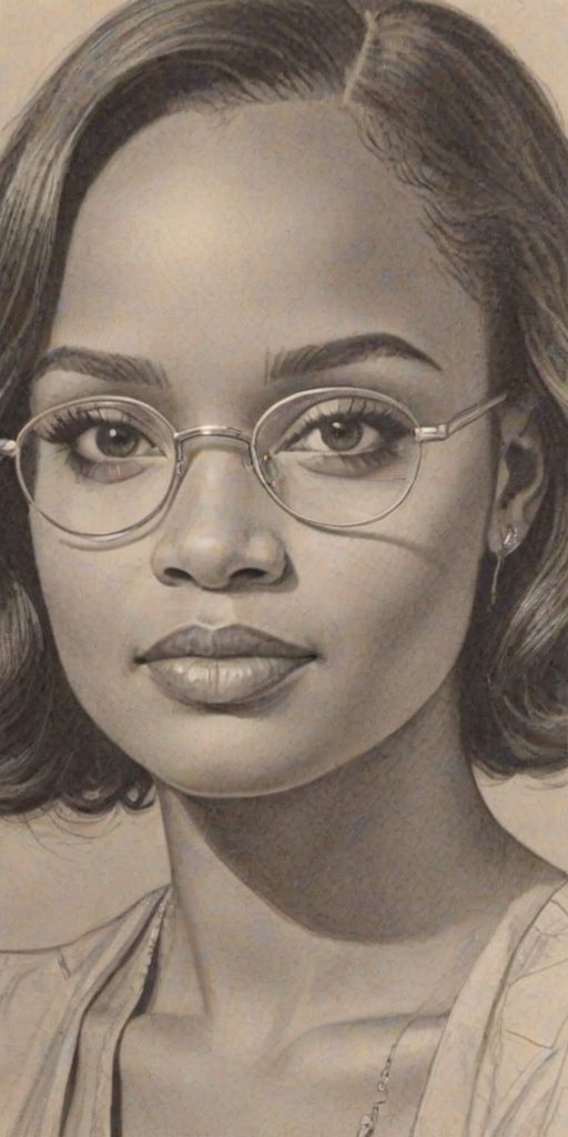 Exquisite Kyla Pratt, pencil sketch, portrait of Dazzling woman 1928s in glasses, hair style beatnik, outline, clear lines, fine lines, 8k