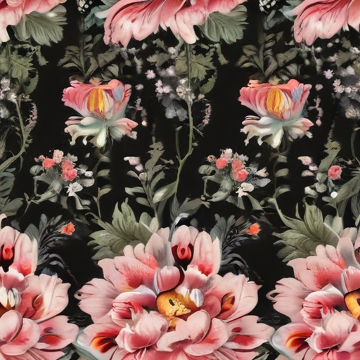 Vibrant Floral Pattern Featuring Lush Blooms Against a Dark Background