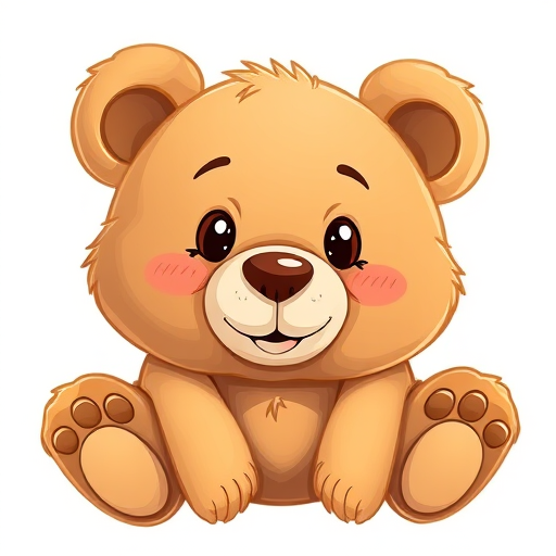 Create a high-resolution illustration of a cartoon teddy bear with a friendly expression, using a digital painting style, shot with a 50mm lens at f/8 for sharp detail, in soft natural lighting to enhance colors, placed against a simple white background.