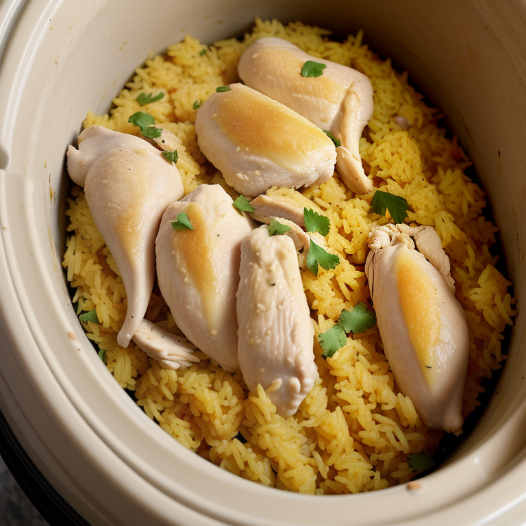 chicken and yellow rice in the crock-pot