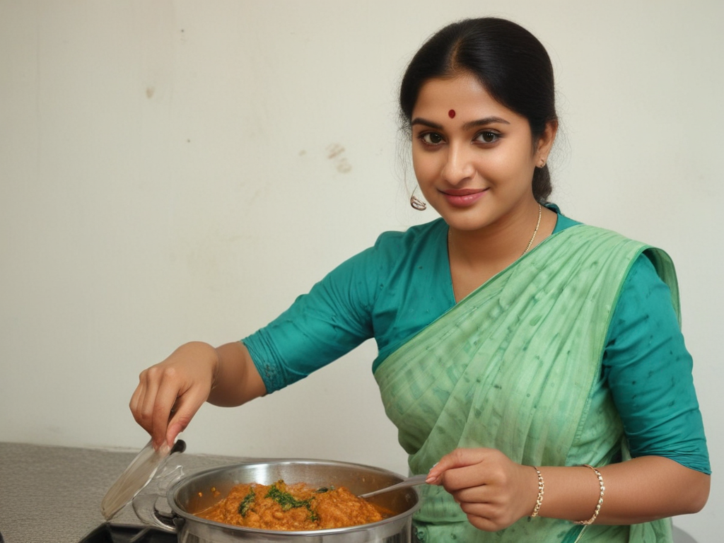 Kerala churidar aunty cooking in kitchen