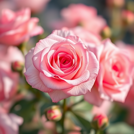 Create a soft-focus floral background featuring pink roses with a dreamy pastel texture, using a shallow depth of field, ISO 100, f/2.8, 50mm lens, taken in natural light with a DSLR camera.