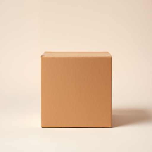 Create a high-resolution image of a plain brown cardboard box on a neutral background, captured with a Canon EOS R5 camera, 50mm lens, aperture f/2.8, ISO 100, 1/200 second exposure, with soft lighting to reduce shadows and enhance texture.