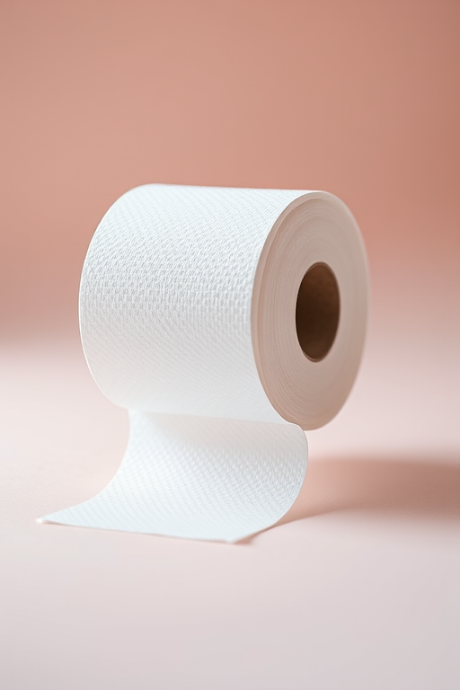 generate a high-resolution illustration of a roll of toilet paper with a subtle pastel background, using a Canon EOS R5, 50mm lens, f/2.8 aperture, ISO 100, soft lighting and shallow depth of field for an elegant look.