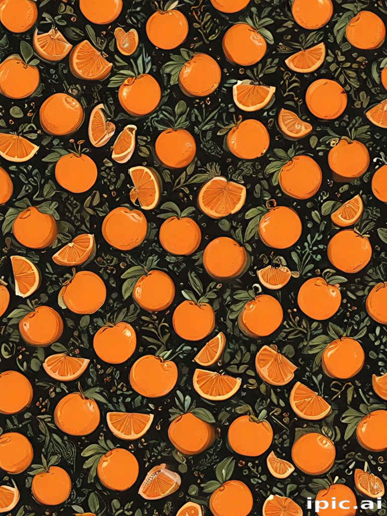 Vibrant Pattern Featuring Fresh Oranges and Juicy Orange Slices on Dark ...