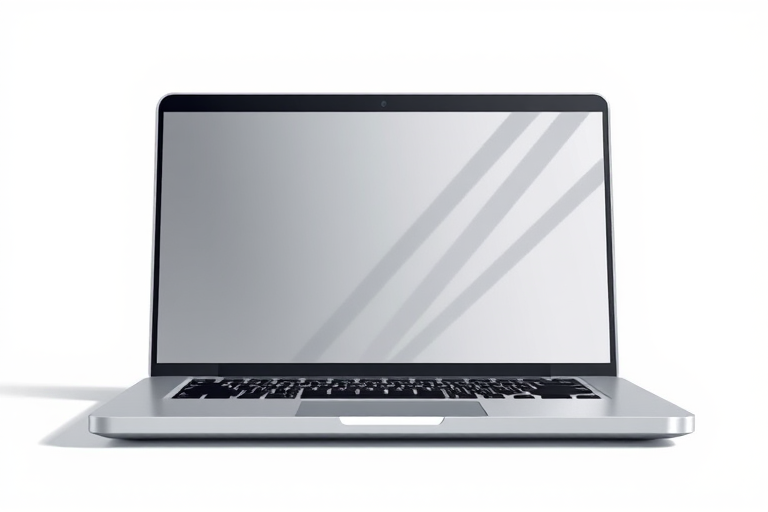 Generate a detailed vector illustration of a silver laptop from a slightly elevated angle with reflections on the screen, using a 50mm lens, f/8 aperture, and a softbox lighting setup, in a digital illustration style.