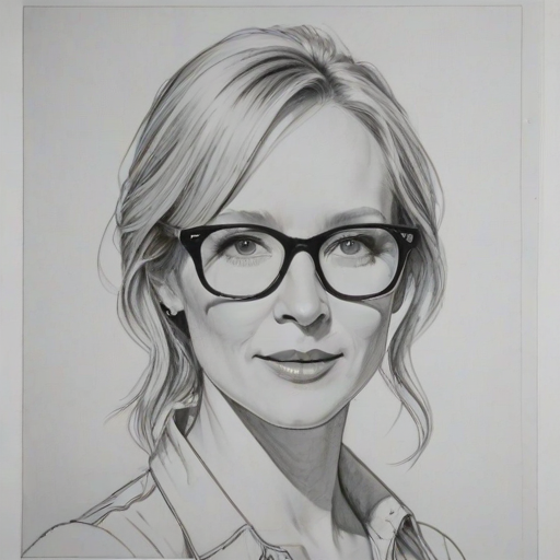 Exquisite Anne Heche, pencil sketch, portrait of Radiant woman 1971s in glasses, hair style beatnik, outline, clear lines, fine lines, 8k