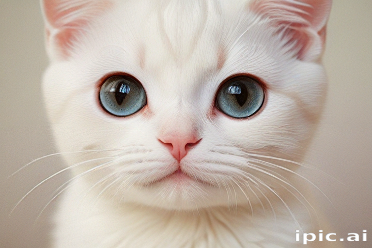 A Beautiful White Cat with Striking Blue Eyes and Soft Fur.