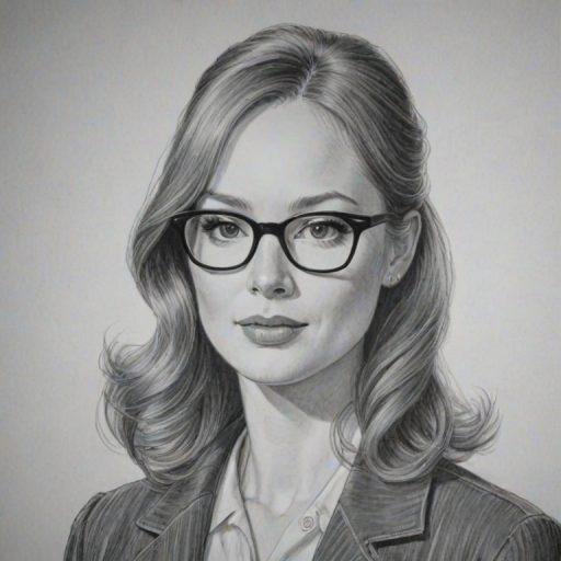 Ravishing Alicia Witt, pencil sketch, portrait of Appealing woman 1958s in glasses, hair style beatnik, outline, clear lines, fine lines, 8k