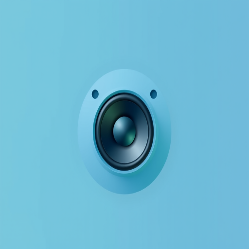 Design a sleek, modern speaker icon with muted colors in a gradient of blue and green, capturing a minimalistic aesthetic, with a soft-focus lens effect, shot on a Canon EOS R5 with a 50mm f/1.2 lens at ISO 100, aperture f/2.8, and in natural light to enhance the details and colors.