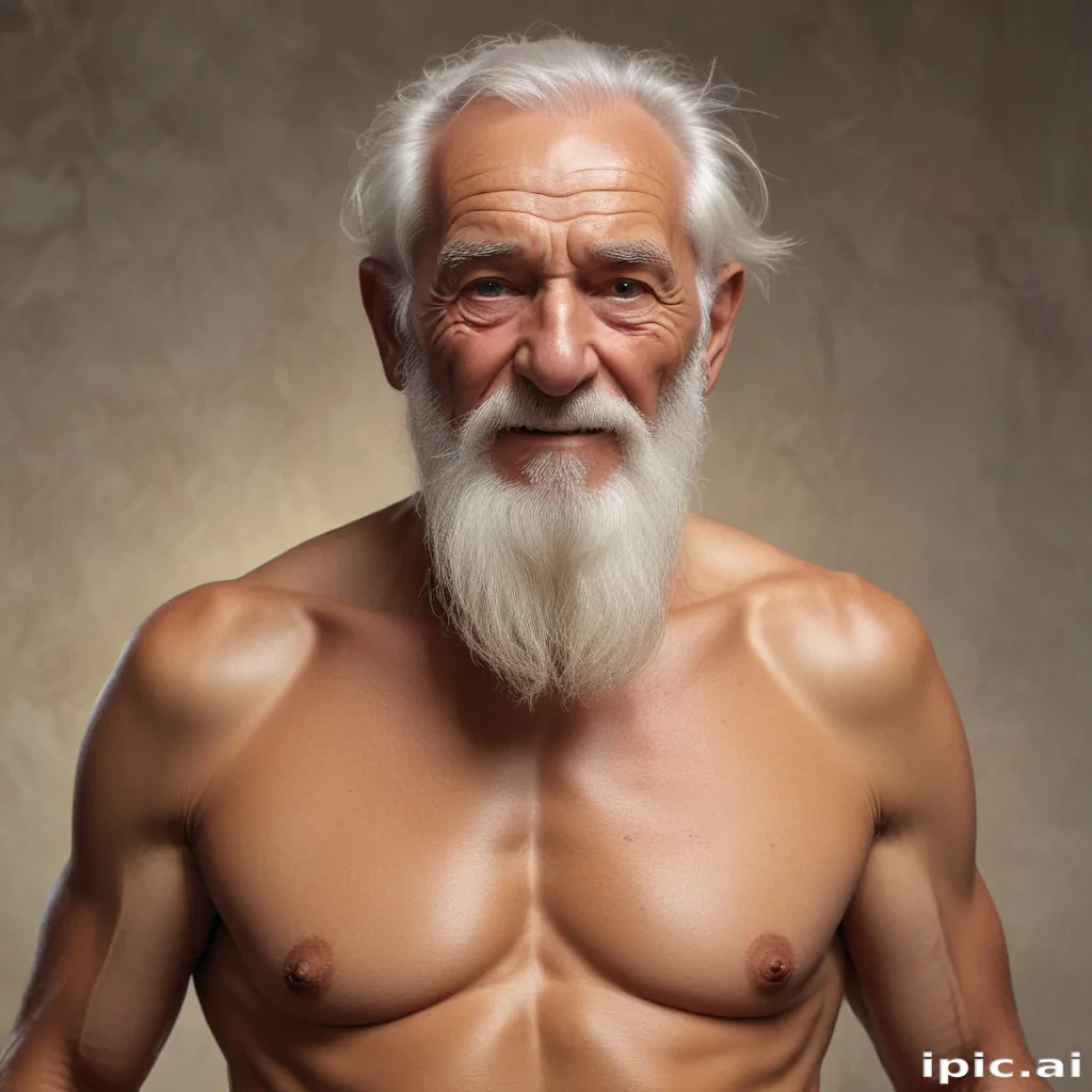 shirtless old man