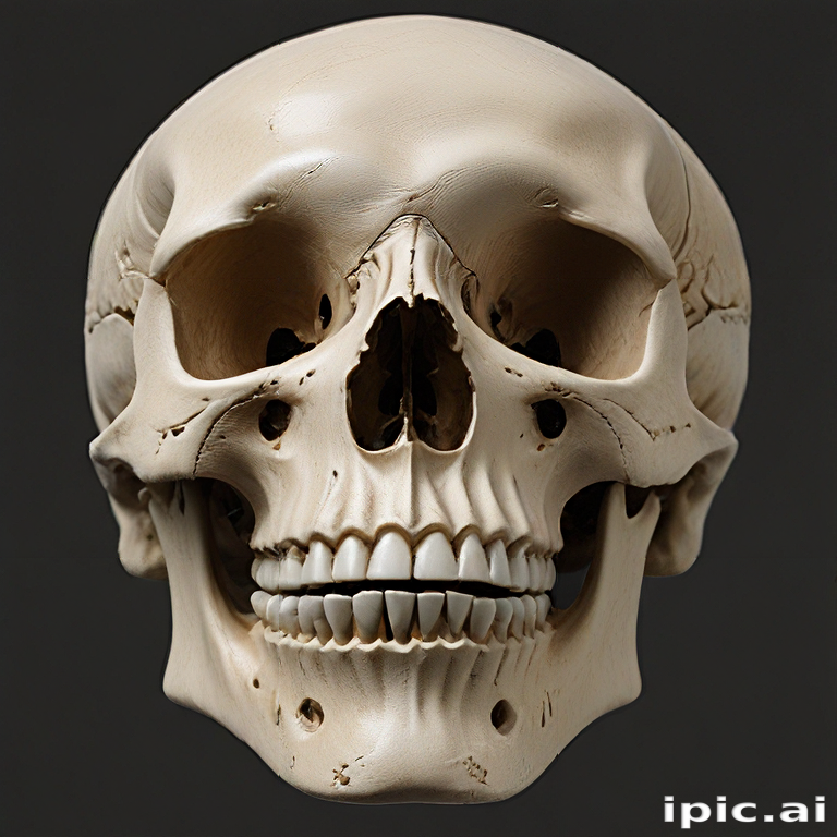 Realistic 3D Model of a Human Skull Displaying Detailed Anatomy Features