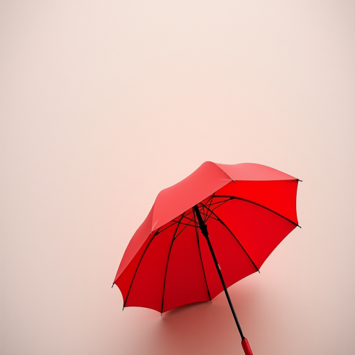 Rendering of a red umbrella against a neutral background, shot with a 50mm lens at f/2.8, ISO 100, shutter speed 1/125s, top-down view, using a DSLR camera with natural lighting to enhance color saturation and detail.