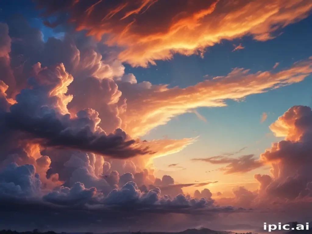 Majestic Sunset Over Rolling Hills with Vibrant Clouds and Warm Colors