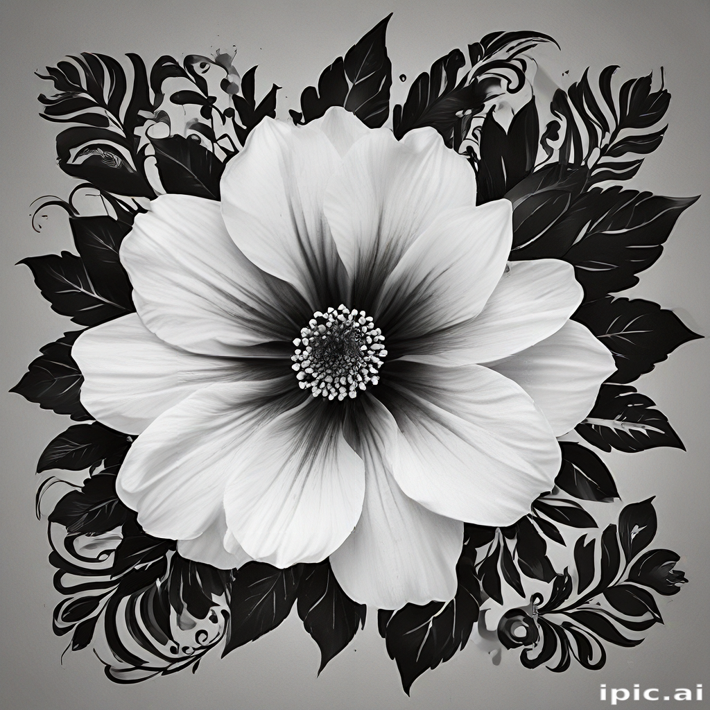 Elegant Black and White Floral Design with Intricate Leaf Patterns and ...
