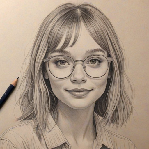 Dazzling Maddie Ziegler, pencil sketch, portrait of Beauteous woman 1924s in glasses, hair style beatnik, outline, clear lines, fine lines, 8k