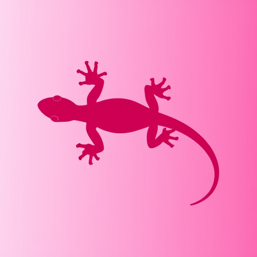 Create a high-resolution image of a stylized lizard silhouette with a smooth gradient in shades of pink, captured from a top-down perspective using a DSLR camera at f/2.8, 50mm lens, ISO 100, in natural light for enhanced clarity and vivid colors.