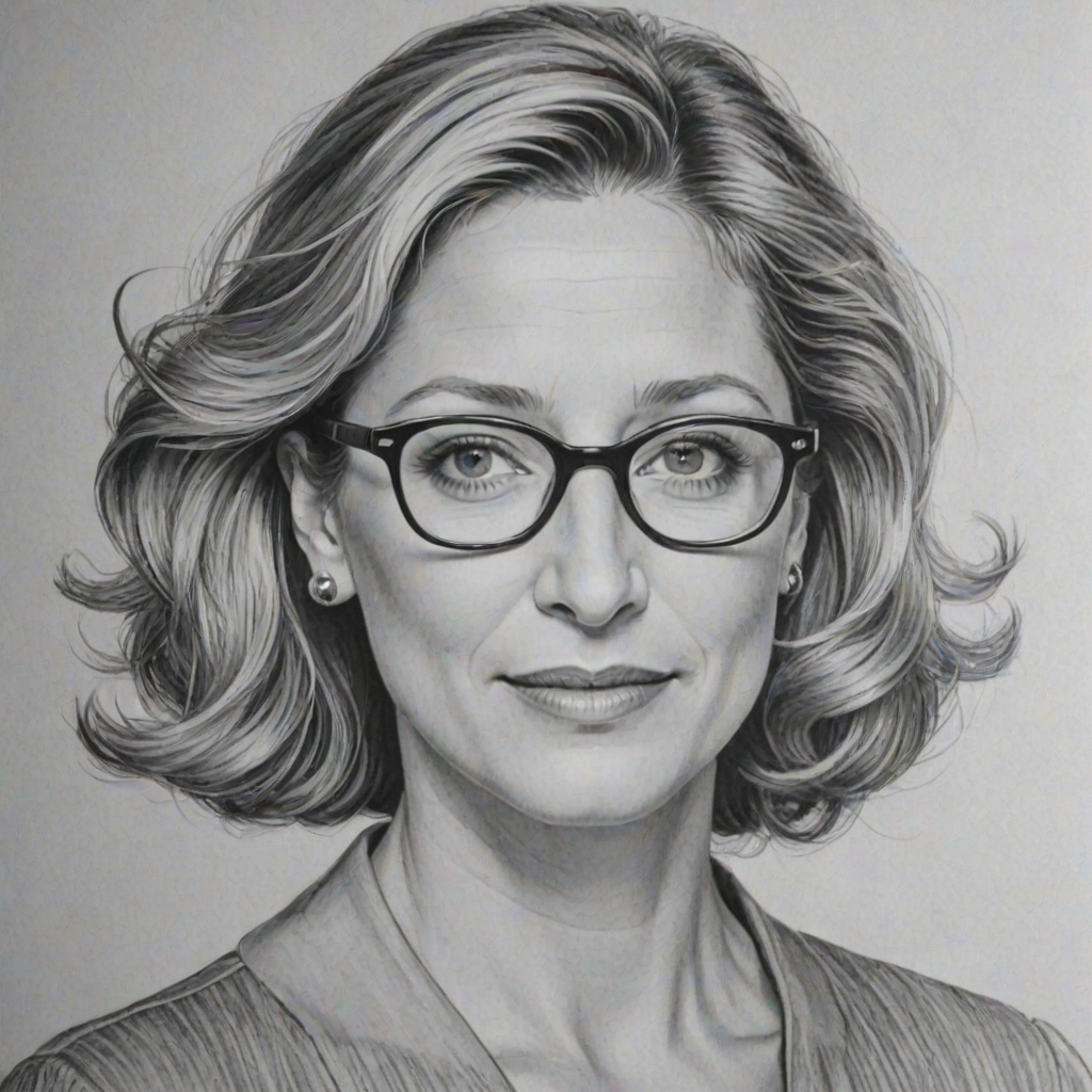 Dazzling Edie Falco, pencil sketch, portrait of Superb woman 1955s in glasses, hair style beatnik, outline, clear lines, fine lines, 8k
