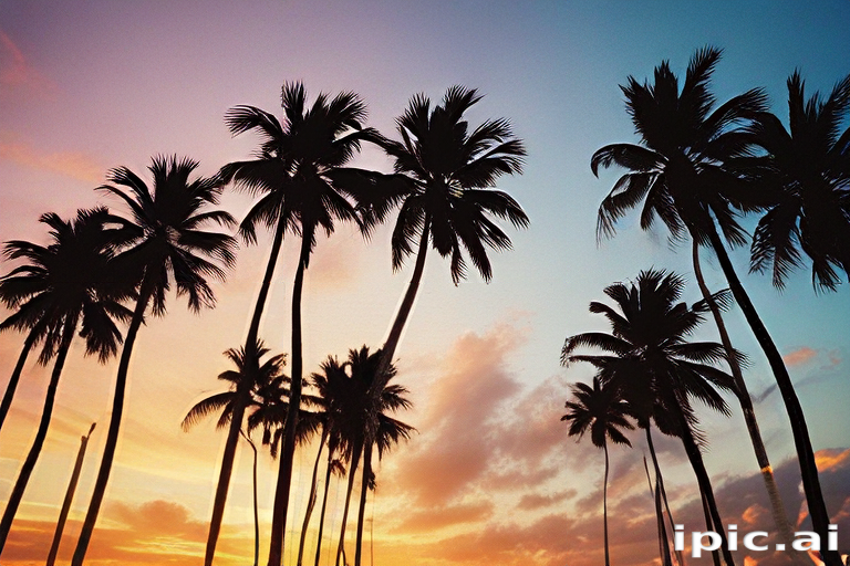 Stunning Sunset Over Palm Trees with Vibrant Colors in the Sky