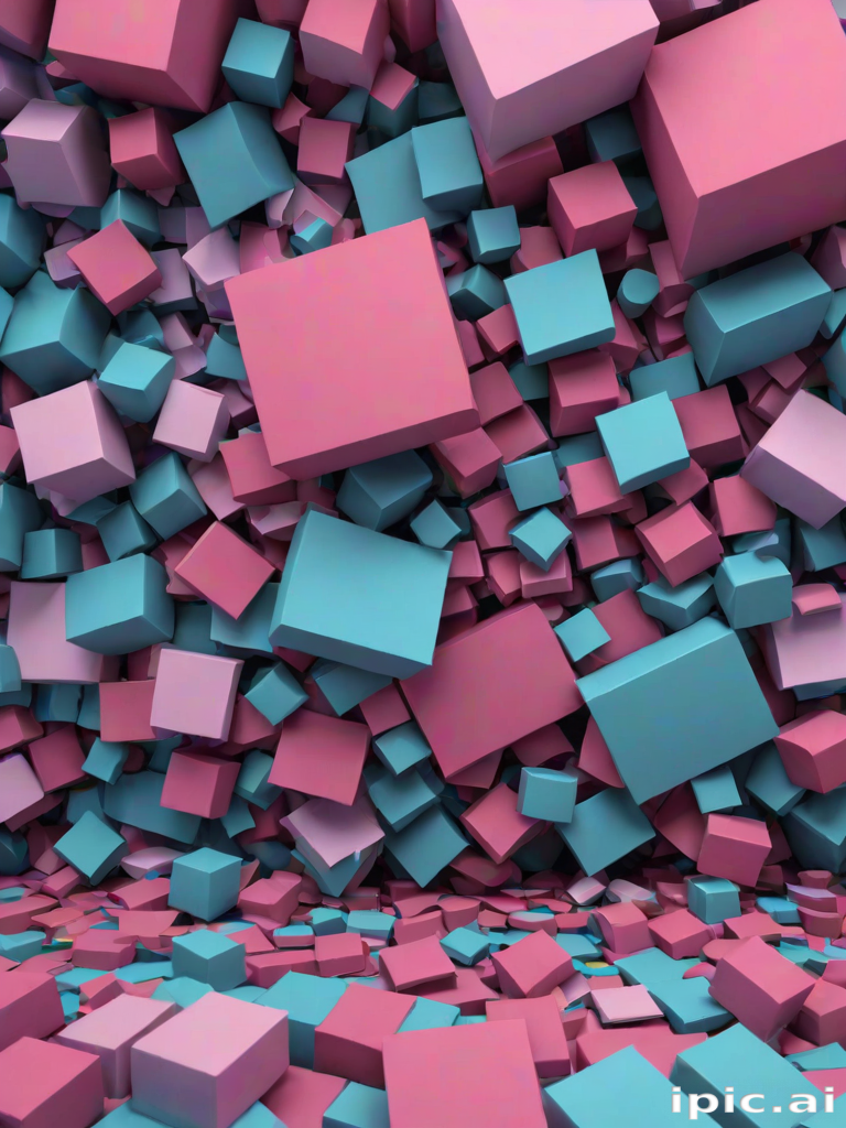 Colorful Abstract Composition of Pink and Blue 3D Cubes in Space
