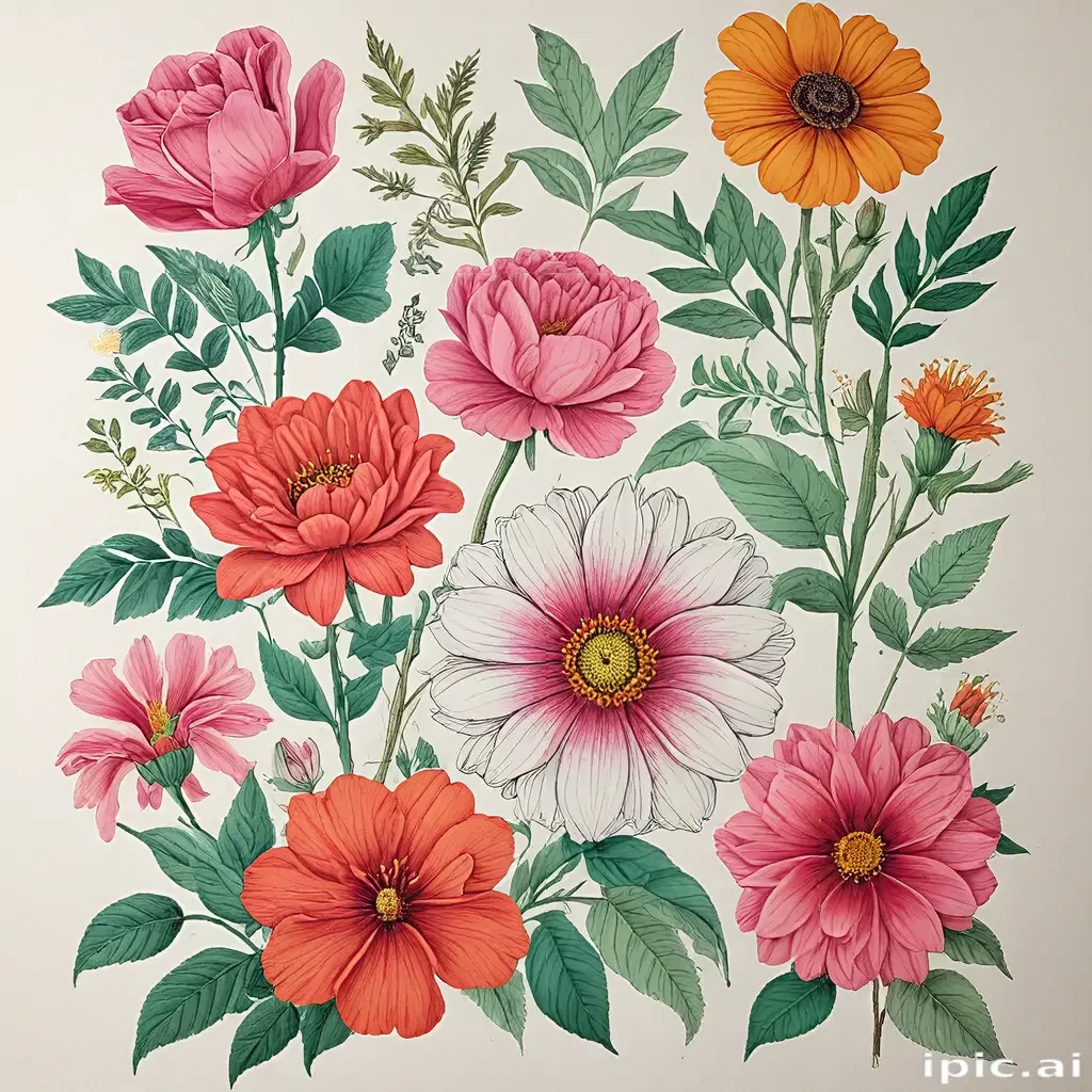 color drawings of flowers