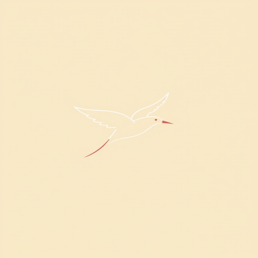 Create a minimalist design of a flying bird with elegant lines and soft colors against a light beige background, using a DSLR camera, 50mm lens, aperture f/2.8, shutter speed 1/200s, ISO 100, high dynamic range for enhanced detail and clarity.