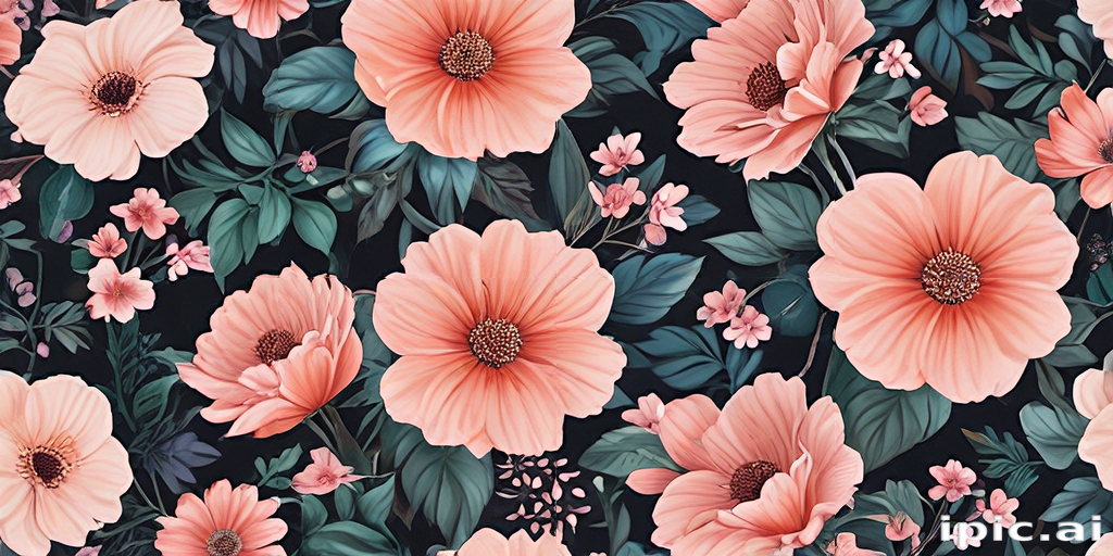 Vibrant Floral Pattern Featuring Soft Pink Flowers Against a Dark ...