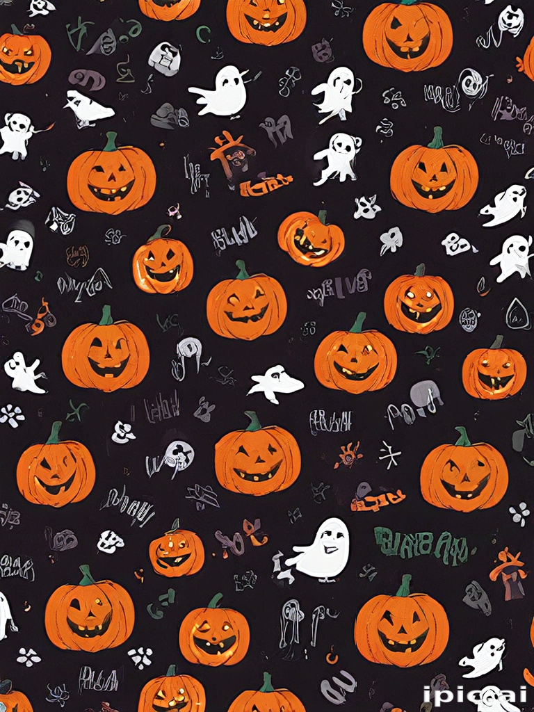 Colorful Halloween Pattern Featuring Pumpkins, Ghosts, and Whimsical ...