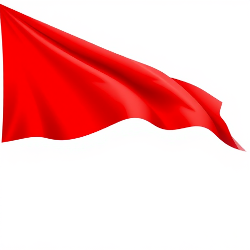 Create a high-resolution vector illustration of a bold red flag with a zigzag design on a white background, shot with a 50mm lens at f/2.8, using a DSLR camera for sharp detail and vibrant colors.
