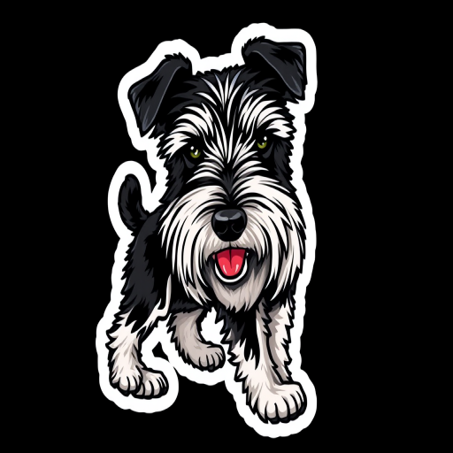 this image is sticker, 3D black and white lakeland terrier, black background