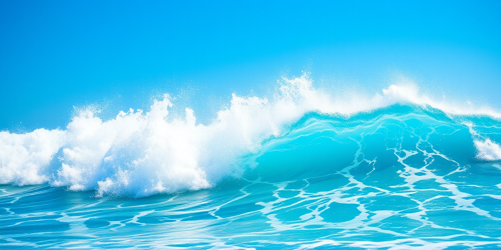 generate an image of vibrant blue ocean waves crashing against each other under a sunny sky